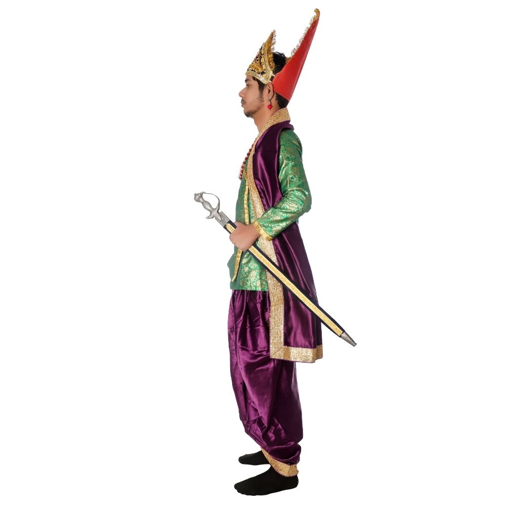 Hindu King Fancy Dress Costume in Green & Purple