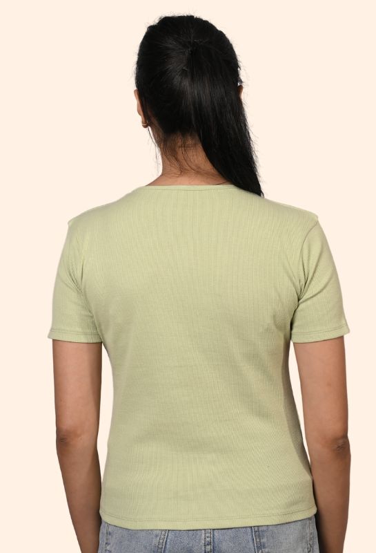 PASTEL GREEN RIBBED T-SHIRT