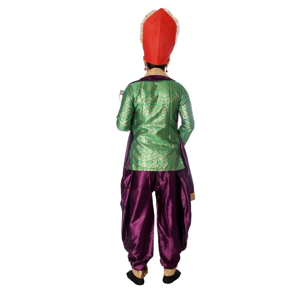 Hindu King Fancy Dress Costume in Green & Purple