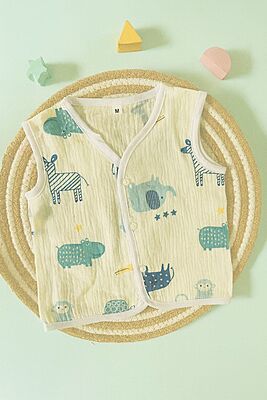 Premium Crinkled Muslin Cotton Jhabla (3–6 Months) – Without Sleeves