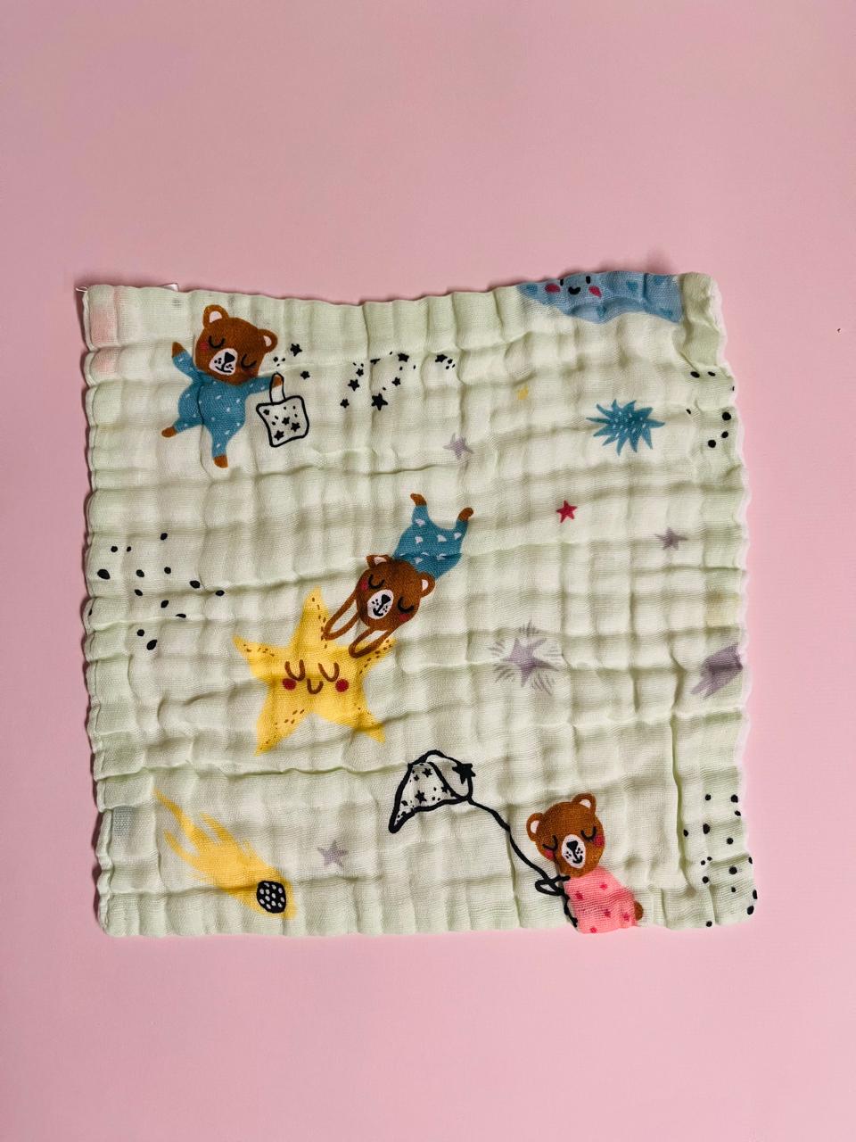 6 Layer Muslin Wash cloth / Face towel - Colour Printed - Pack of 5 (Assorted) 6 Layer Muslin Wash cloth / Face towel - Colour Printed - Pack of 5 (Assorted)
