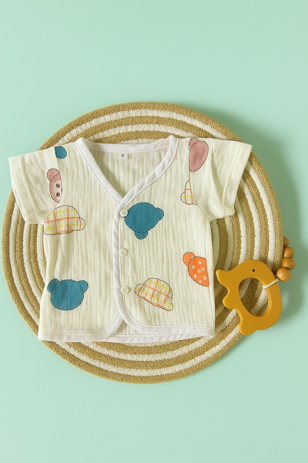 Premium Crinkled Muslin Cotton Jhabla (0–3 Months) – With Sleeves