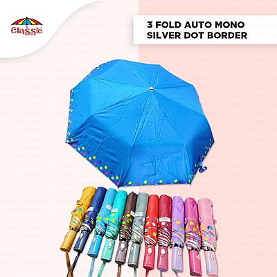 3Fold Auto Mono Dot Border Classic Umbrella | (Pack of 12pcs) | INR 300/piece