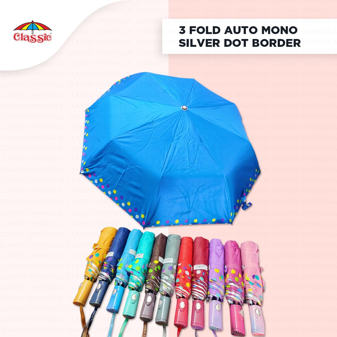 3Fold Auto Mono Dot Border Classic Umbrella | (Pack of 12pcs) | INR 300/piece