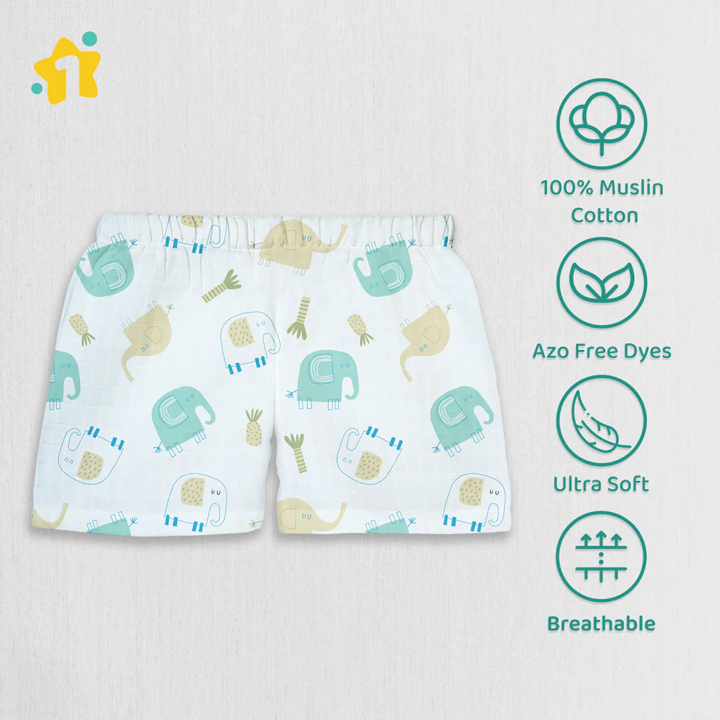 1st Step 100% Soft Muslin Cotton Baby Shorts - Pack of 4- 3-6 Months