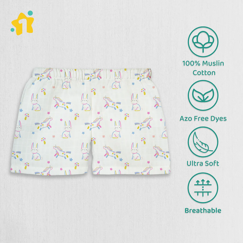 1st Step 100% Soft Muslin Cotton Baby Shorts - Pack of 3- 3-6 Months
