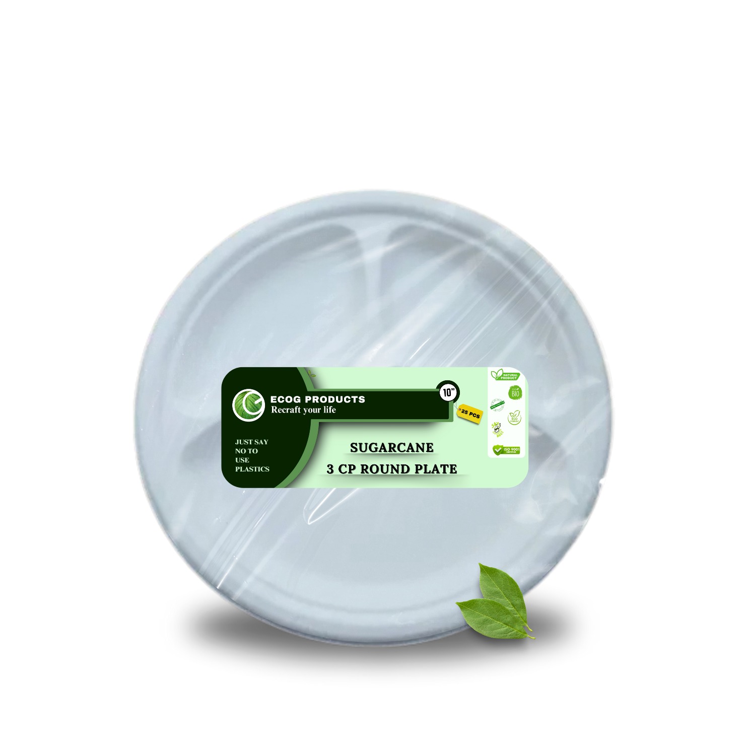 EKOPAK 10" 3CP Sugar Cane Round Plate-10 pcs EKOPAK 10" 3CP Sugar Cane Round Plate-10 pcs
