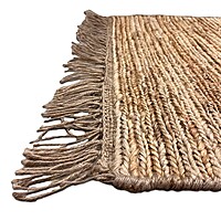 Handmade Natural Jute Area Rug, Rustic Flatweave with Fringe, Boho Farmhouse Style