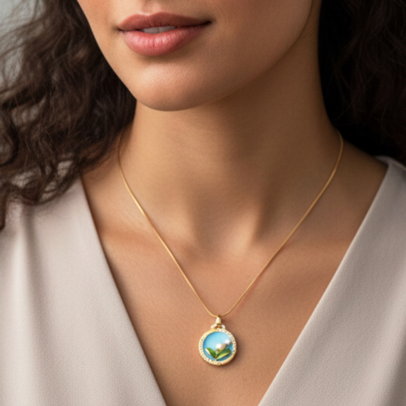 KAYYA21 Enamel Pearl Bloom Pendant Necklace – Gold-Finish Stainless Steel