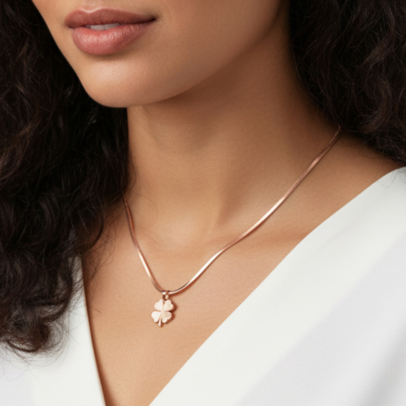 KAYYA21 Elegant Rose Gold-Plated Four-Leaf Clover Pendant Necklace – Stainless Steel
