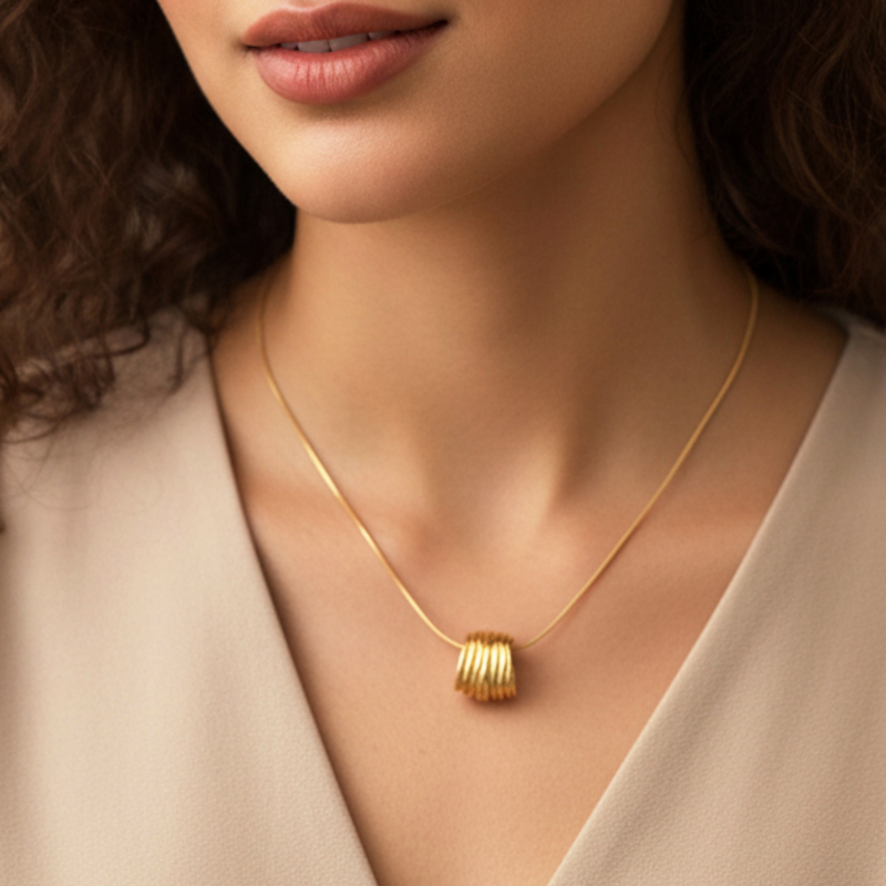 KAYYA21 Elegant Layered Gold Pendant Necklace Set – Stainless Steel Gold Finish