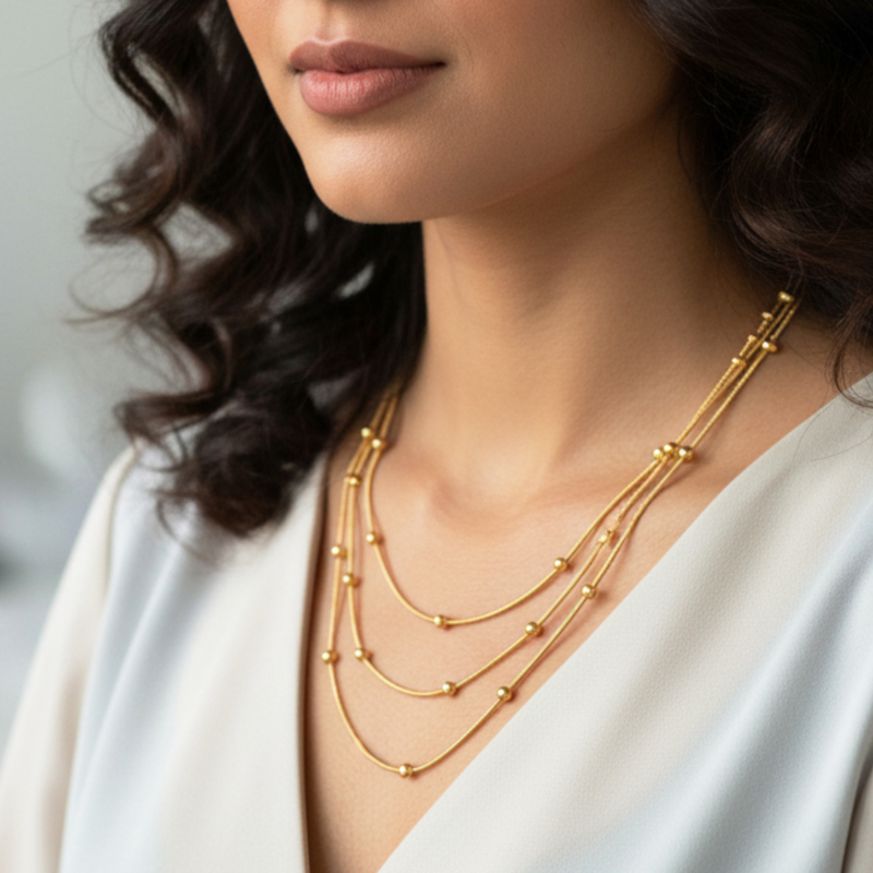 KAYYA21 Elegant Layered Gold Pendant Necklace Set – Stainless Steel Gold Finish