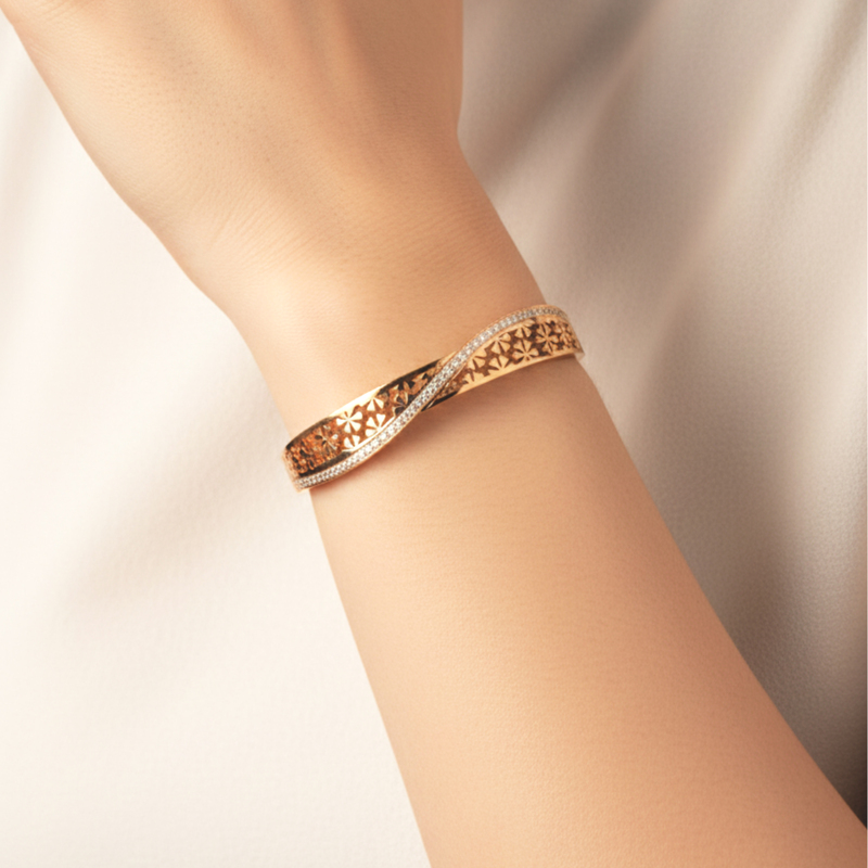 Designer Gold Bangles for Women – Stainless Steel, Gold Finish | Lightweight, Anti-Tarnish, Skin-Friendly