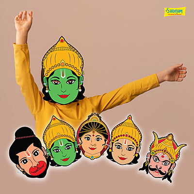 Characters Full Paper Face Masks - 5 Characters: Sita, Ram, Lakshman, Hanuman, Ravan