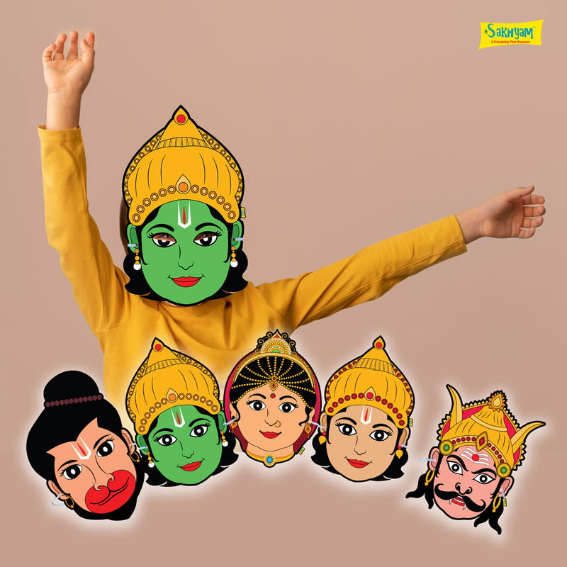 Characters Full Paper Face Masks - 5 Characters: Sita, Ram, Lakshman, Hanuman, Ravan