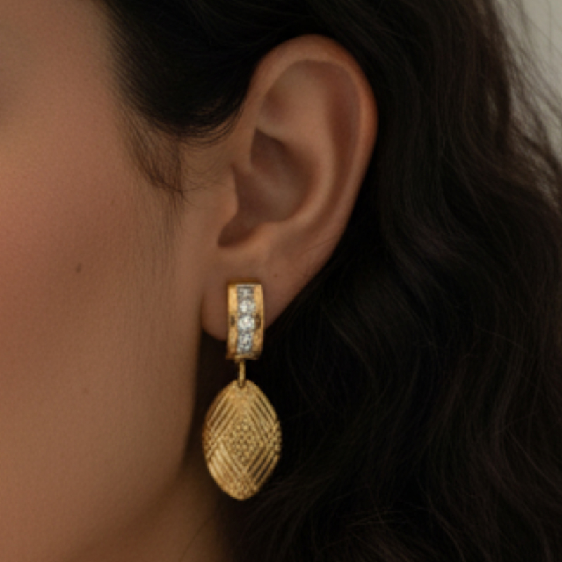 KAYYA21 Drop Textured Earring – Stainless Steel Gold Finish