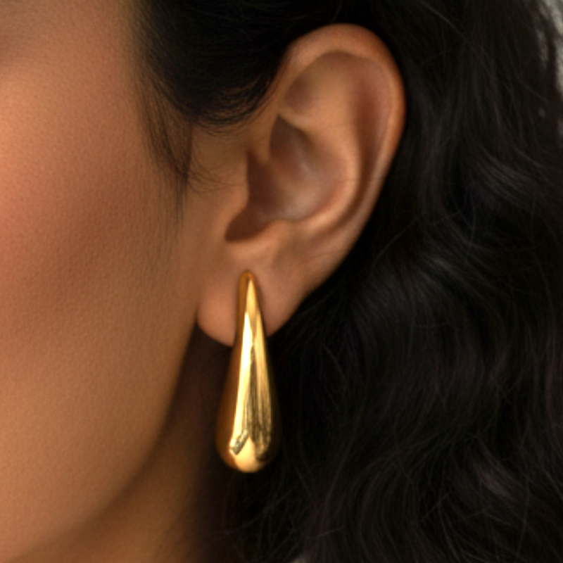 KAYYA21 Classic Lightweight Gold-Plated Drop Stud Earrings – Stainless Steel