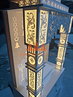 Premium Corian Mandir with Intricate Carvings and LED Lighting