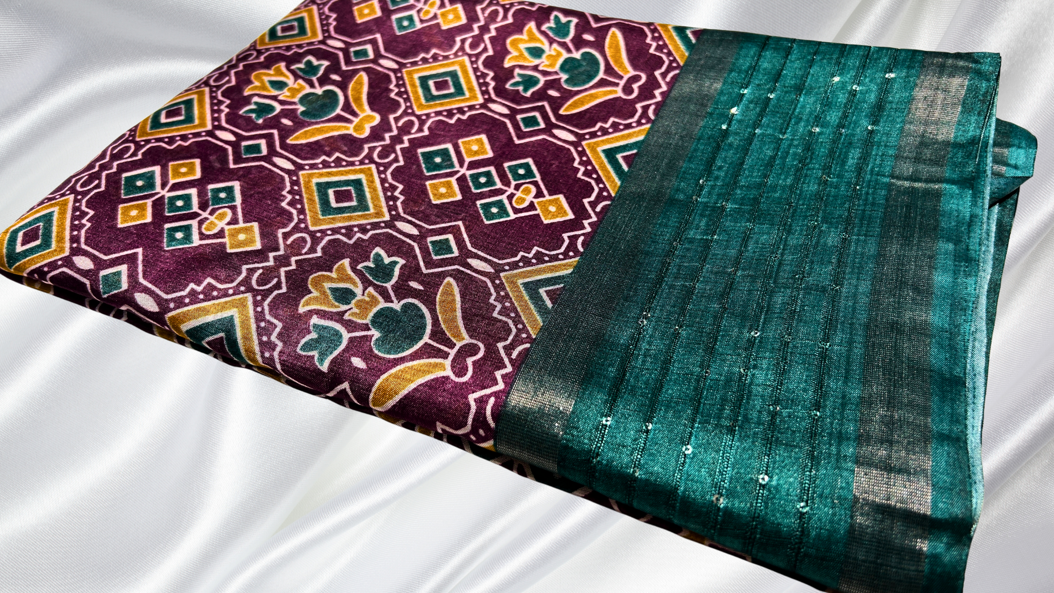 Dola Patola Sequence Saree - Dark Plum & Pine