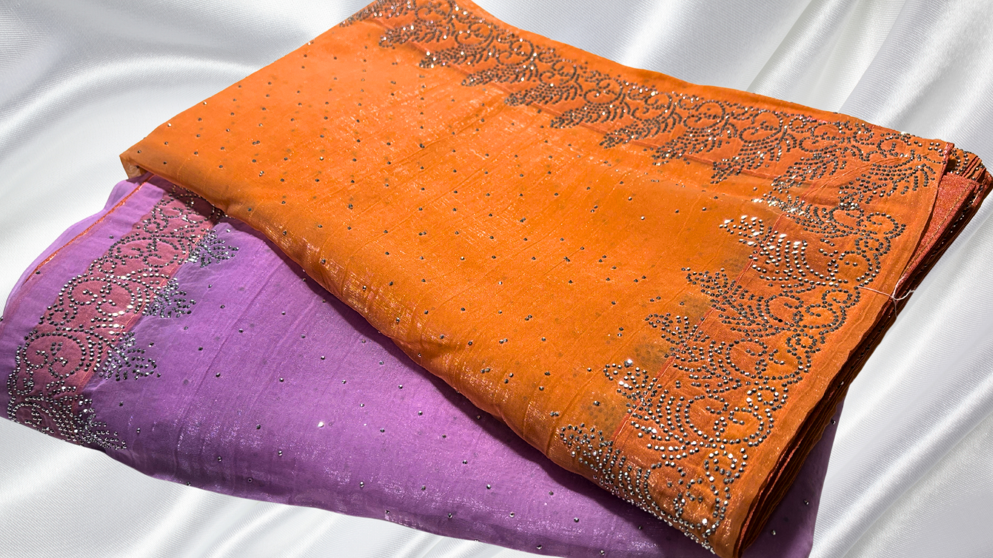 Space Stone Work Designer Saree - Plum & Orange