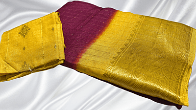 Shalimar Fancy Line Silk Saree - Plum & Yellow