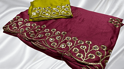 Natasha Mirror Work Stylish Saree - Plum