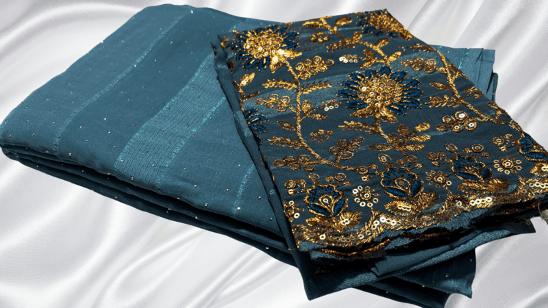 Swara Kundan Designer Saree - Blue Gray