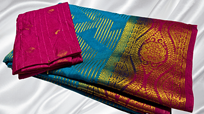 Premium Pure Mysore Silk Saree - Blueish Green & Dark Pink