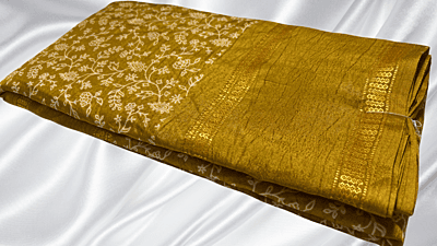 Binny Leaf Digital Silk Saree - Mustard