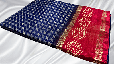 Raj Kanya Soft Binny Silk - Dark Blue & Red Pink