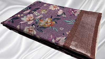 Rico Jari Digital Silk Saree - Brown Border