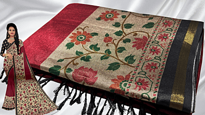 Chanderi Silk Digital Floral Saree - Apple Red