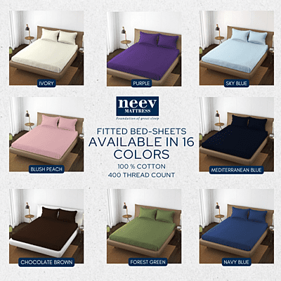 Neev 100% Cotton Plain Queen Fitted Bedsheet with 2 Pillow Covers (400 TC)