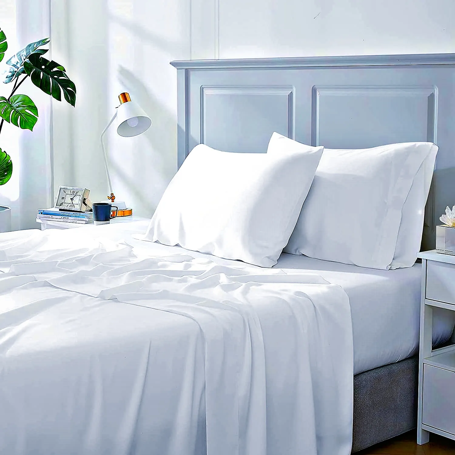 Sofrito 100% Cotton Bedsheet (Flat) - Percale - 300 TC - Plain - White | Anti Pilling Processed Fabric |