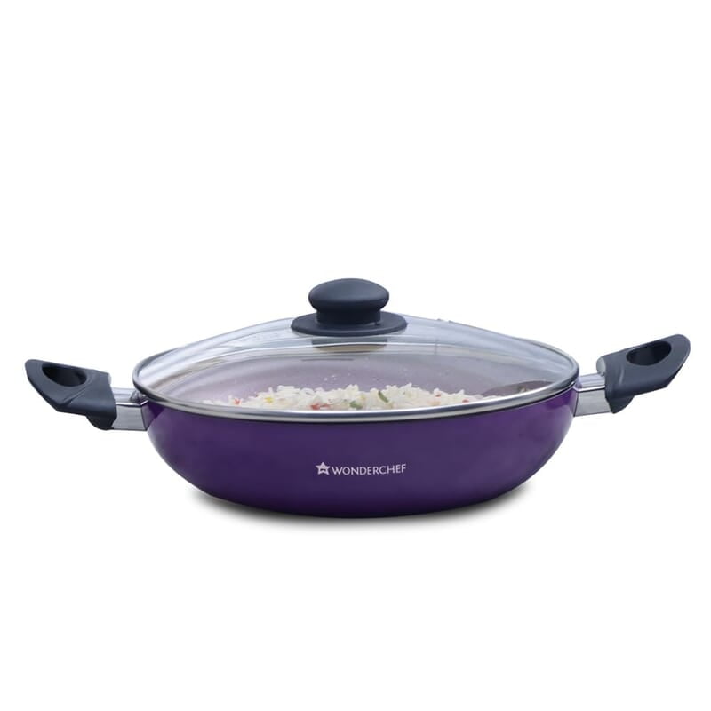 Wonderchef Valencia Non-Stick Kadhai with Glass Lid 2 litres Capacity Size 24 cm Kadai Wonderchef Valencia Non-Stick Kadhai with Glass Lid 2 litres Capacity Size 24 cm Kadai