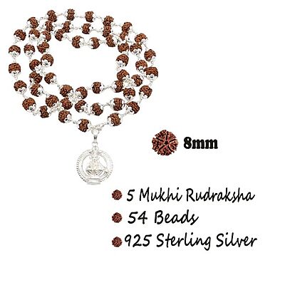925 Silver Tied Rudraksha Mala Ruthratcham |Ayyappan Pendant Silver ,Certified