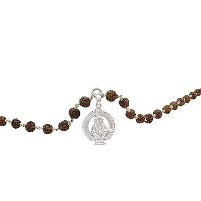 Silver Tied Rudraksha Mala/Chain with Ayyappan Pendent/Dollar