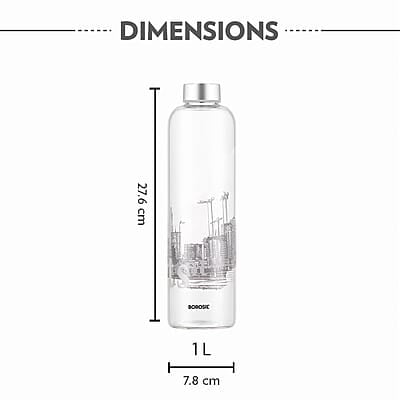 Borosil Artisan Series Roma 1000 ml Narrow Mouth Glass Bottle with Metal Lid | 100% Borosilicate, Fridge Safe, Leakproof, Easy to Carry | Store Water, Lassi, Juice, Smoothies | Dishwasher Safe