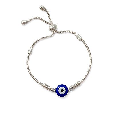 Sterling Silver Adjustable Evil Eye Bracelet for Girls and Women Free Size