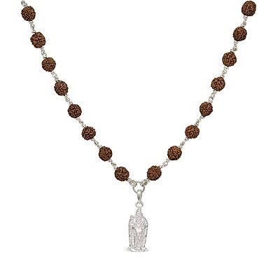 Silver Five Face Rudraksha Mala with Murugan Pendant Silver Five Face Rudraksha Mala with Murugan Pendant