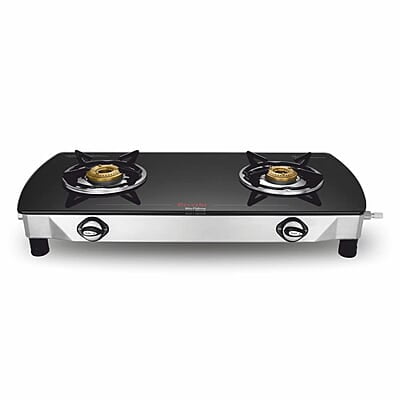 Preethi Bluflame Streak Plus Glass Top 2 Burner Gas Stove, with Jumbo Burner, Manual Ignition