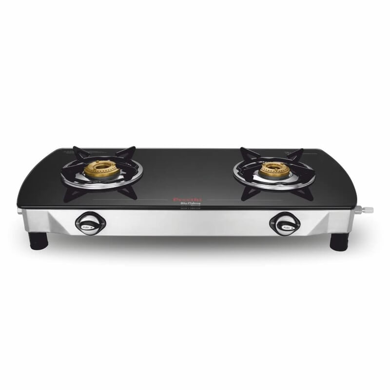 Preethi Bluflame Streak Plus Glass Top 2 Burner Gas Stove, with Jumbo Burner, Manual Ignition