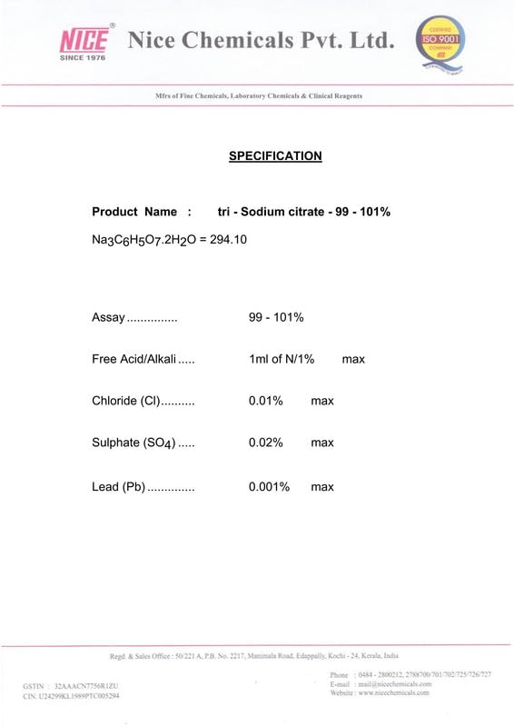 tri-Sodium citrate 500gm 99-101% NICE