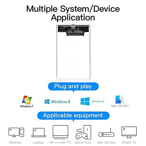 2.5 Inch (6.3 cm) SATA SSD Enclosure Transparent Case | USB-C 3.1 Tool-Free External Hard Disk Case with 6 Gbps Transfer Speed and Up to 6TB Storage Capacity For HDD and SSD, Support SATA III 2.5 Inch (6.3 cm) SATA SSD Enclosure Transparent Case | USB-C 3.1 Tool-Free External Hard Disk Case with 6 Gbps Transfer Speed and Up to 6TB Storage Capacity For HDD and SSD, Support SATA III