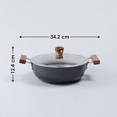 Wonderchef Ebony Aluminium Hard Anodized Deep Kadhai/Kadai with Lid - 24 cm, 3 Litre Wonderchef Ebony Aluminium Hard Anodized Deep Kadhai/Kadai with Lid - 24 cm, 3 Litre