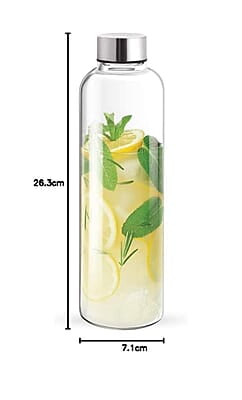 Treo by Milton Clarion Borosilicate Glass Fridge Water Bottle with Leak-Proof Airtight Stainless Steel Lid, 760 ml