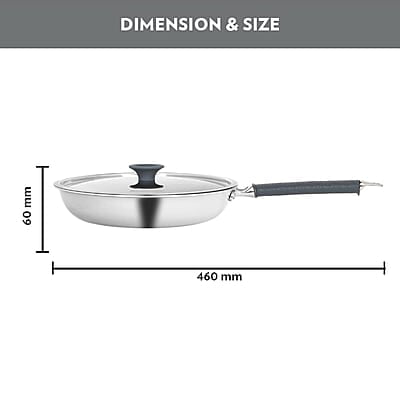 Borosil Cookfresh Tri-ply Stainless Fry Pan with Lid, Induction Friendly, 1.9 L, 24 cm Dia