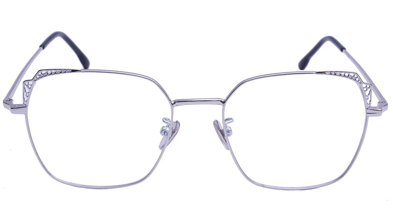 Female Medium Square Spectacle Frame. Silver Color Metal Frame