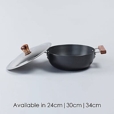 Wonderchef Ebony Aluminium Hard Anodized Deep Kadhai/Kadai with Lid - 24 cm, 3 Litre Wonderchef Ebony Aluminium Hard Anodized Deep Kadhai/Kadai with Lid - 24 cm, 3 Litre
