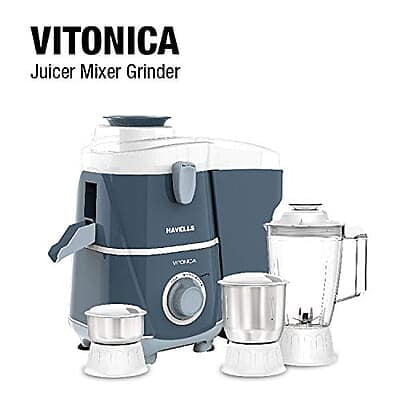 Havells Vitonica 500W Juicer Mixer Grinder with 3 Stainless Steel Jar, Large Size Pulp Container